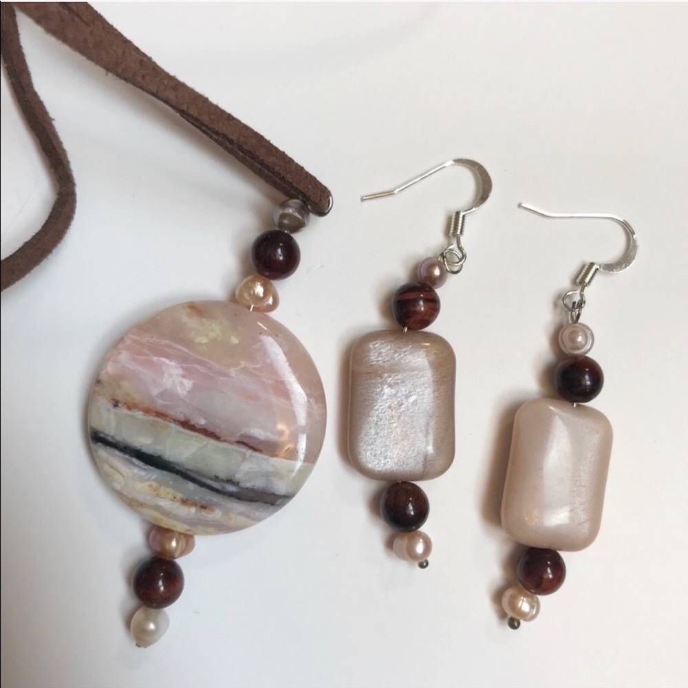 Vegan handmade stone necklace and earrings sets